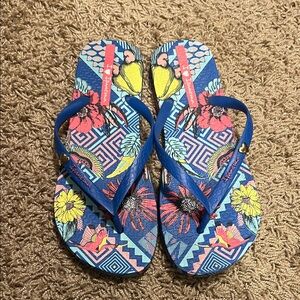Ipanema Blue Floral Pattern Flip Flops